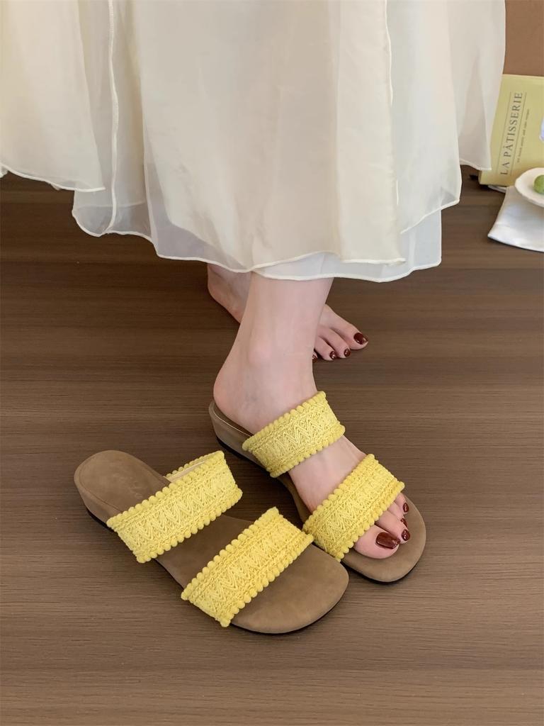Roman woven slippers 2025 summer gentle fairy bohemian vacation beach slope heel cool slippers