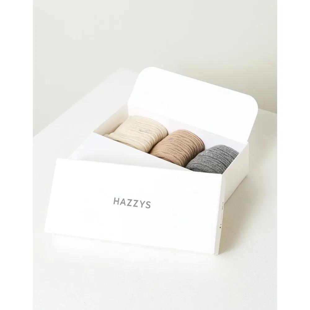 [26SS] Gray Woven Pattern Cotton Blend Ankle Sock 3-Piece Set HISS6E223G2