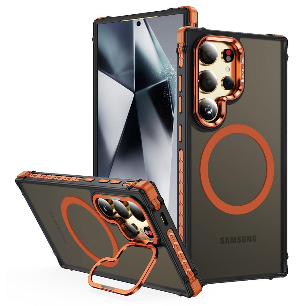 For Samsung Galaxy S24 Ultra Case with Lens Kickstand Matte Back Cover Compatible with MagSafe