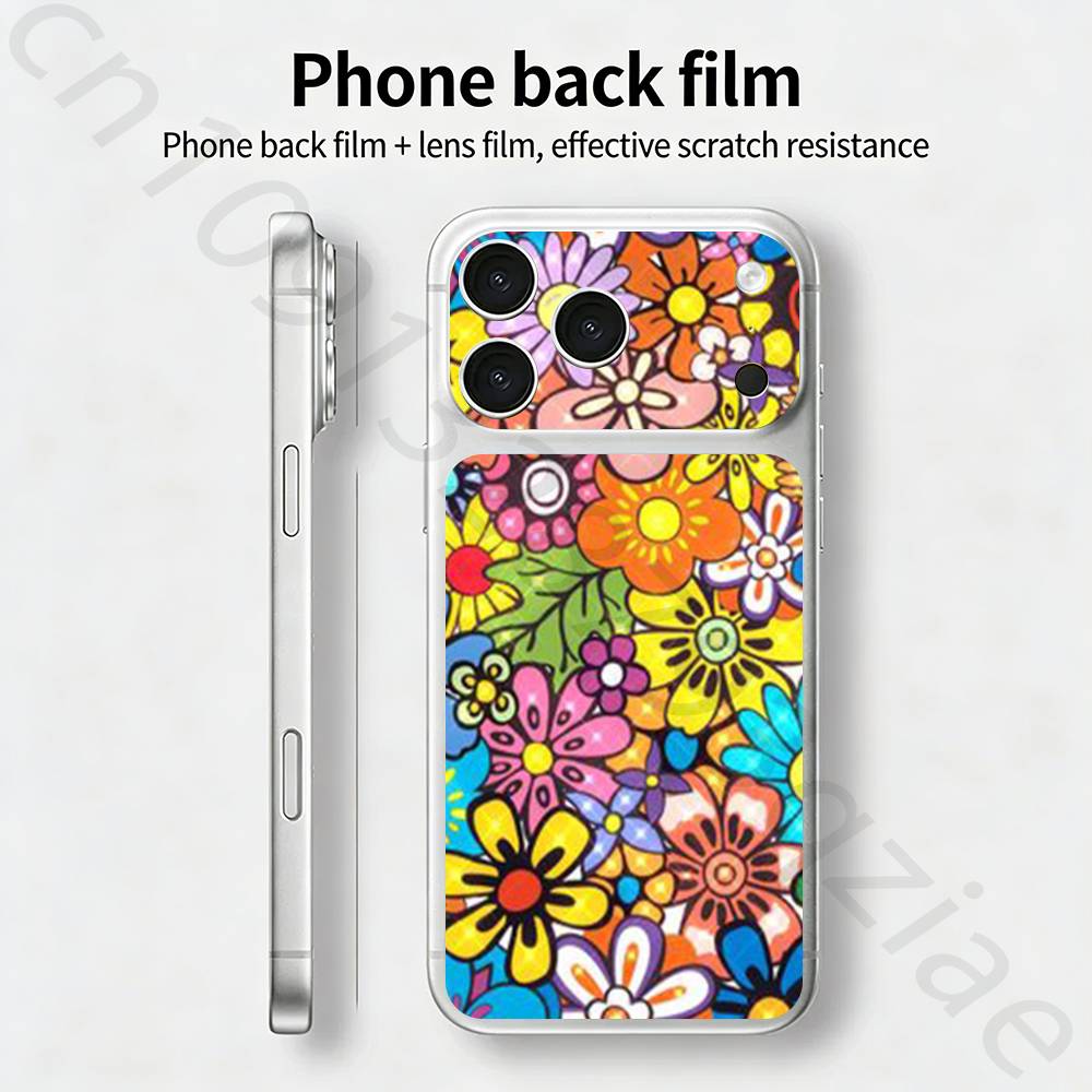 Hippie Psychedelic floral flowers TICKET Decal Skin Wrap for iPhone 17 Pro/Pro max Protective Film for Back, Frame, Camera