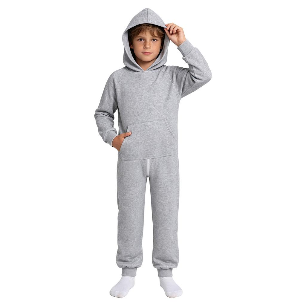 Boys Girls Adaptive Hooded One Piece Jumpsuit Long Sleeve Back Crotch Zip Bodysuit with Pocket for Outdoor Play