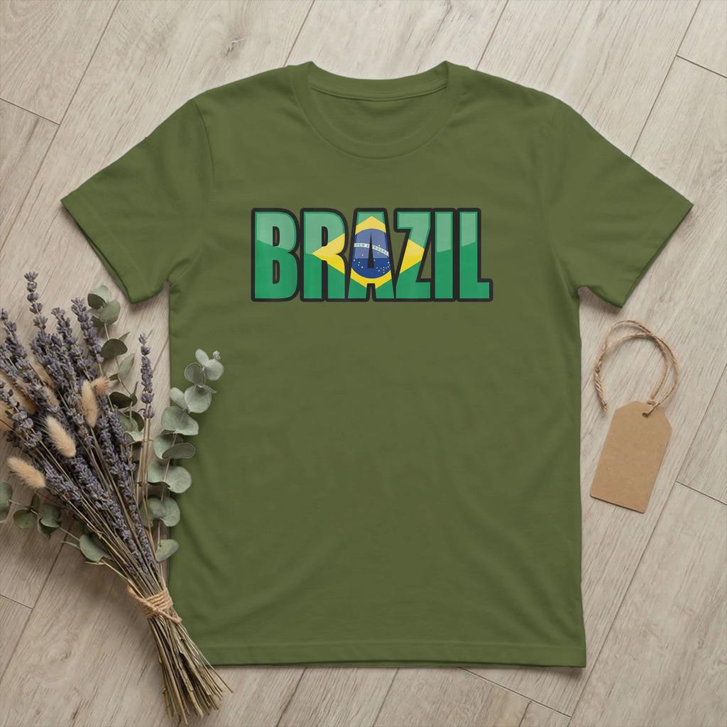 Unisex TShirts Brazilian Flag of Brazil BR Pride Casual Cotton Tees Short Sleeve Souvenir T Shirt Round Neck merchandise Plus Size