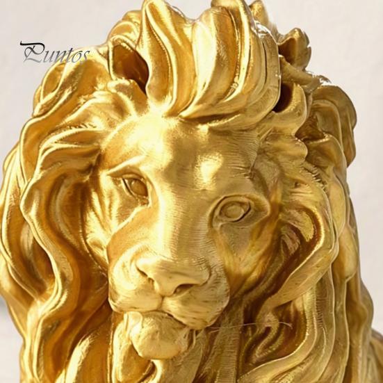 Gilded Lion Ornament Golden Lying Resin Figurine, 3D Printed Recumbent Statue, Decorative Animal Sculpture for Office Desk Bookshelf Wine Cabinet