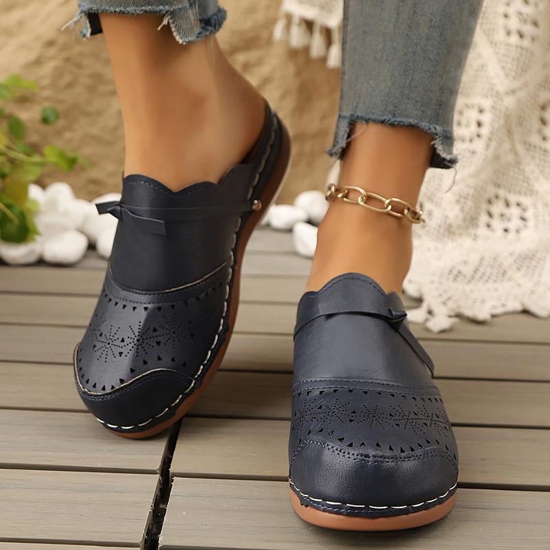 Spring and Summer Footwear Plus Size Round Hollow Flat Sandals Comfortable Women's Shoes Slippers