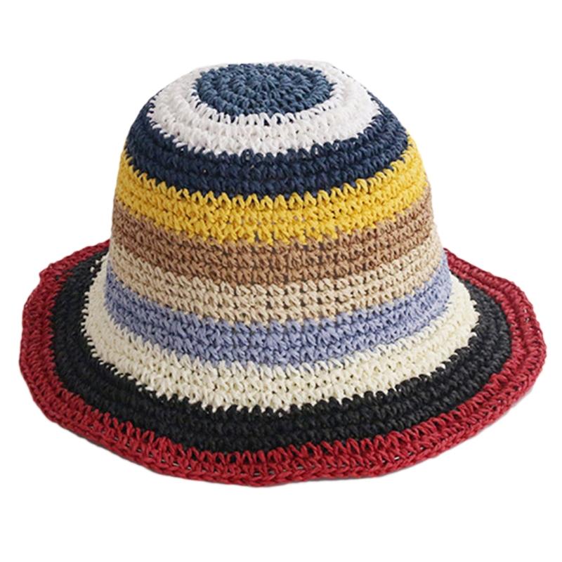 

Colorful Rainbow Striped Fisherman Hat Exquisite Basin Hat Summer Sunshade Bucket Hat for Beach Travel Vacation червоний