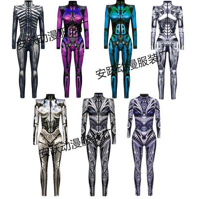 Halloween-Rüstungs-Cosplay-Jumpsuit - Digitaldruck, Eng anliegend, Langarm, Bequemes Kostüm