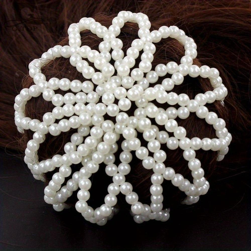 Elegant Pearl Crochet Bun Net Elastic Fake Pearl Hair Nets Hair Bun Covers  Hair Accessories