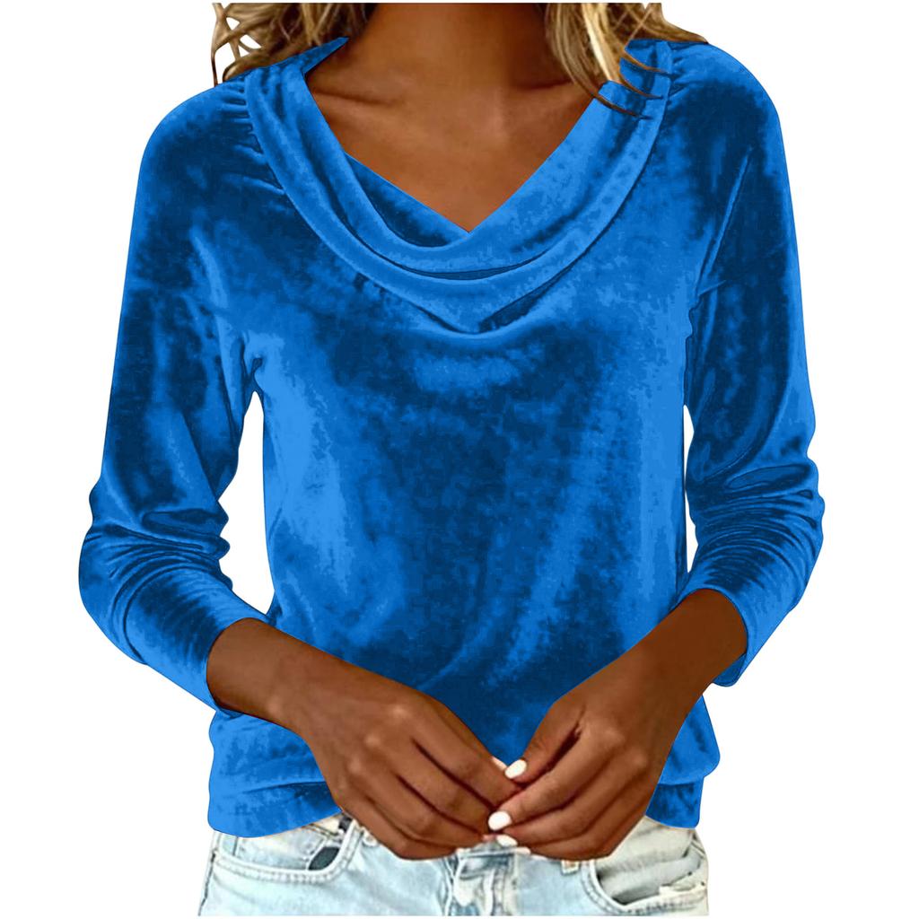 Women's Color Gold Velvet Fashionable Long Sleeved T-shirt Pullover Top