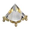 4cm Pyramid Prism Meditation Crystal Carved Pyramid Ornament with Gold Stand for Home Office Art