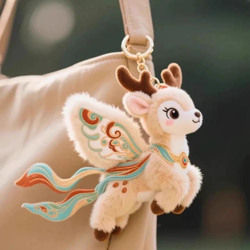 Dunhuang Apsaras & Nine-Colored Deer Plush Keychain - Cute Bag Pendant Gift