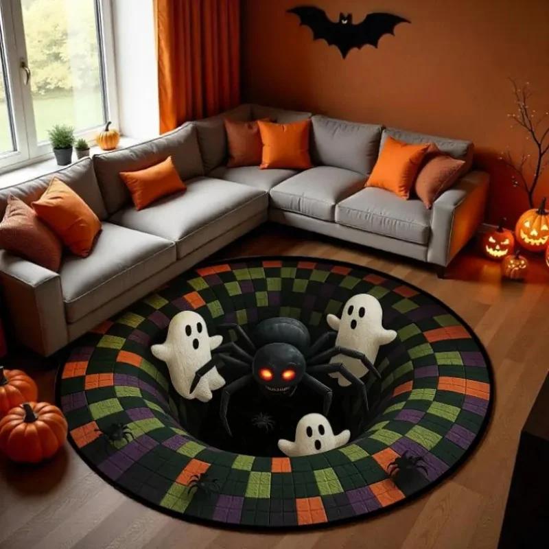 1PC 3D Illusion Halloween Area Rug, 3D Skeleton Halloween Rug, Spooky Stairs Illusion Carpet, Gothic Halloween Area Rug Gift