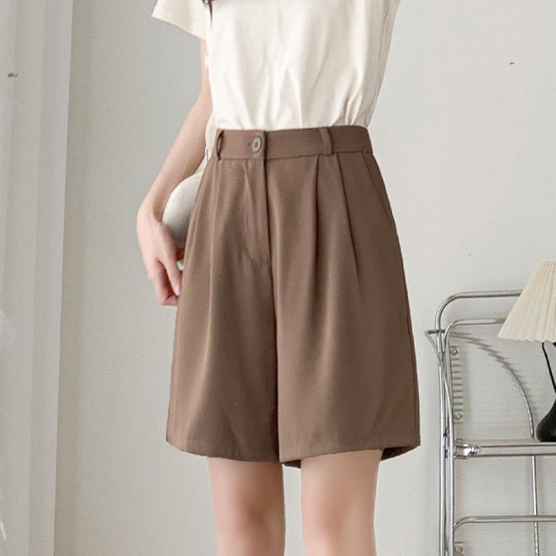 

Женские летние черные шелковые шорты с высокой талией и свободным кроем S (Recommended 40-48 kg) хаки