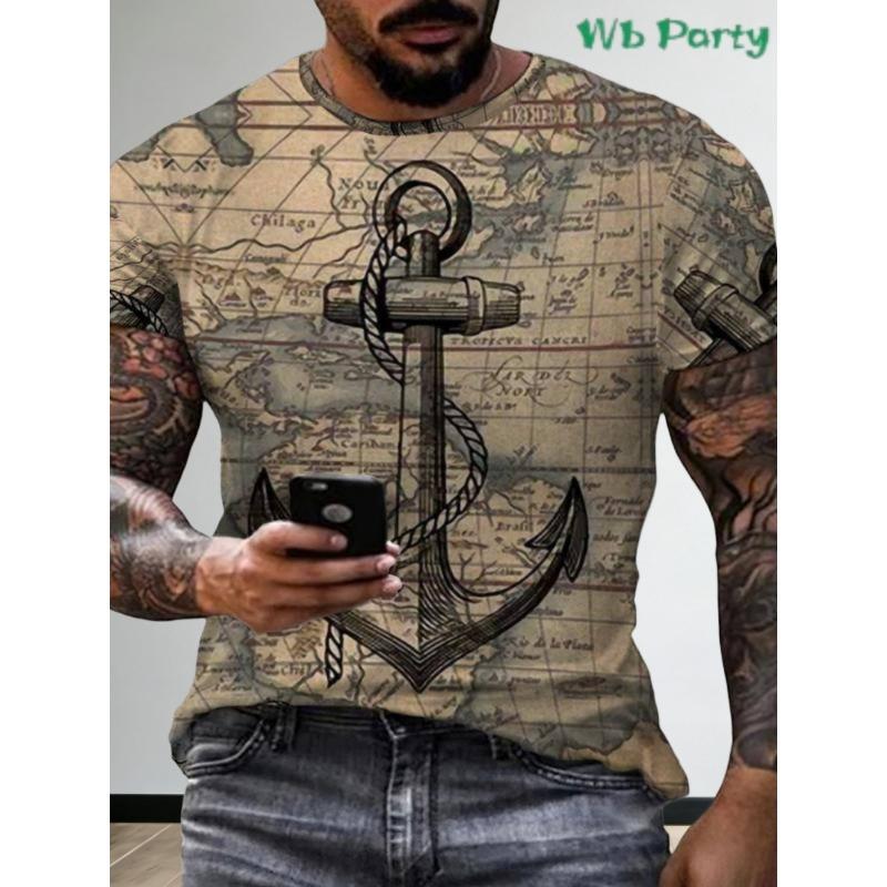 Men's Vintage T-Shirt Marine Adventure 3D Print Top Summer Fashion Casual Loose Tee New Streetwear Short Sleeved T-Shirt for Men