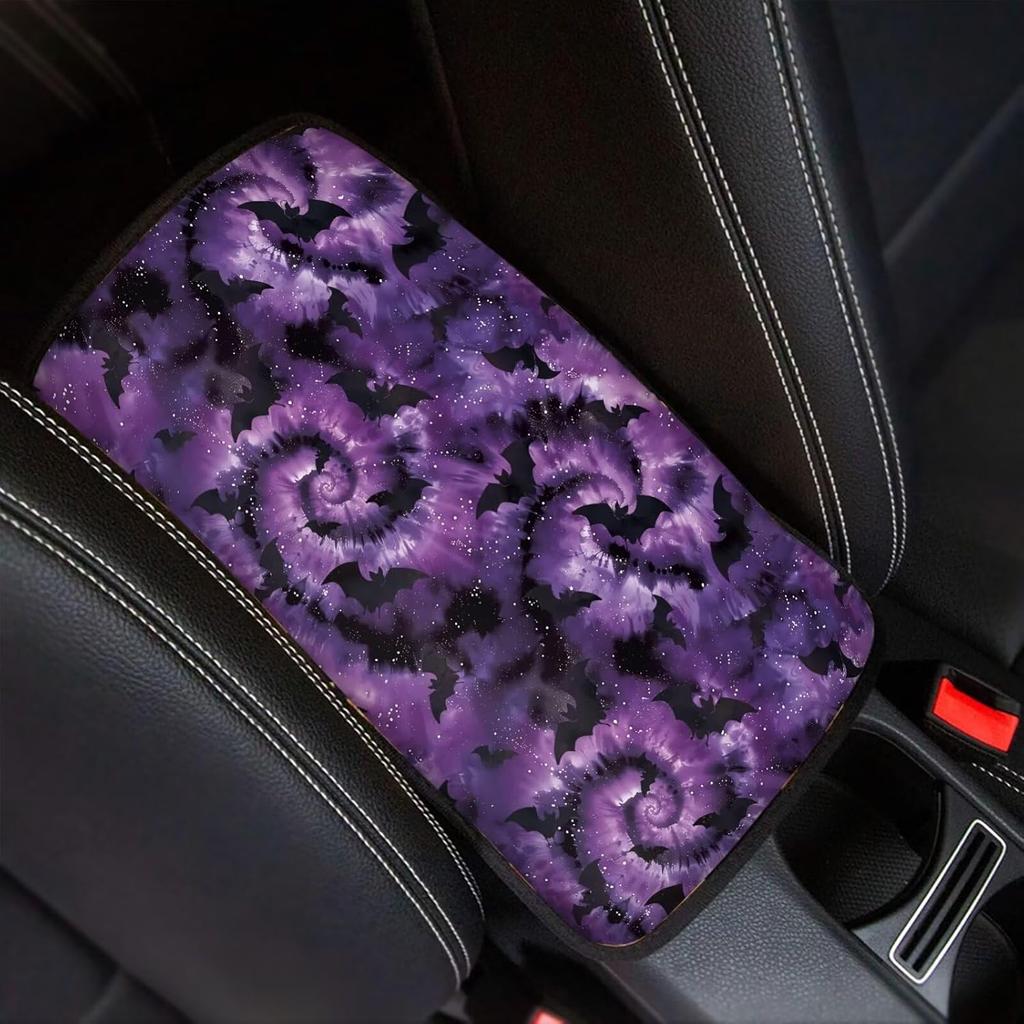 Dreaweet Stylish Spider Web Printed Black Car Center Console Armrest Cushion Cover Pad Soft Car Armrest Seat Box Cover Protector Auto Car Interior