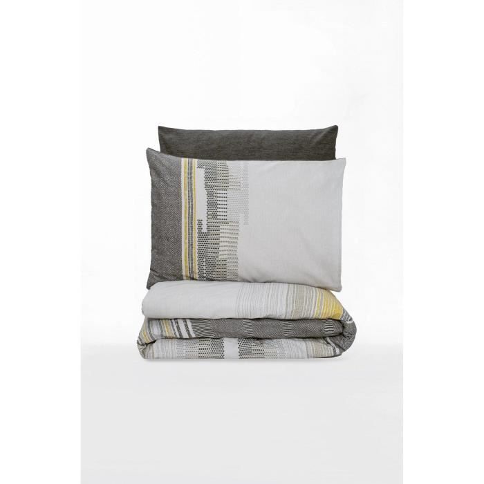 Parure de lit - 1 housse de couette 220 x 240 cm + 2 taies d'oreiller 60 x 60 cm - 100% coton renforcé - Vison