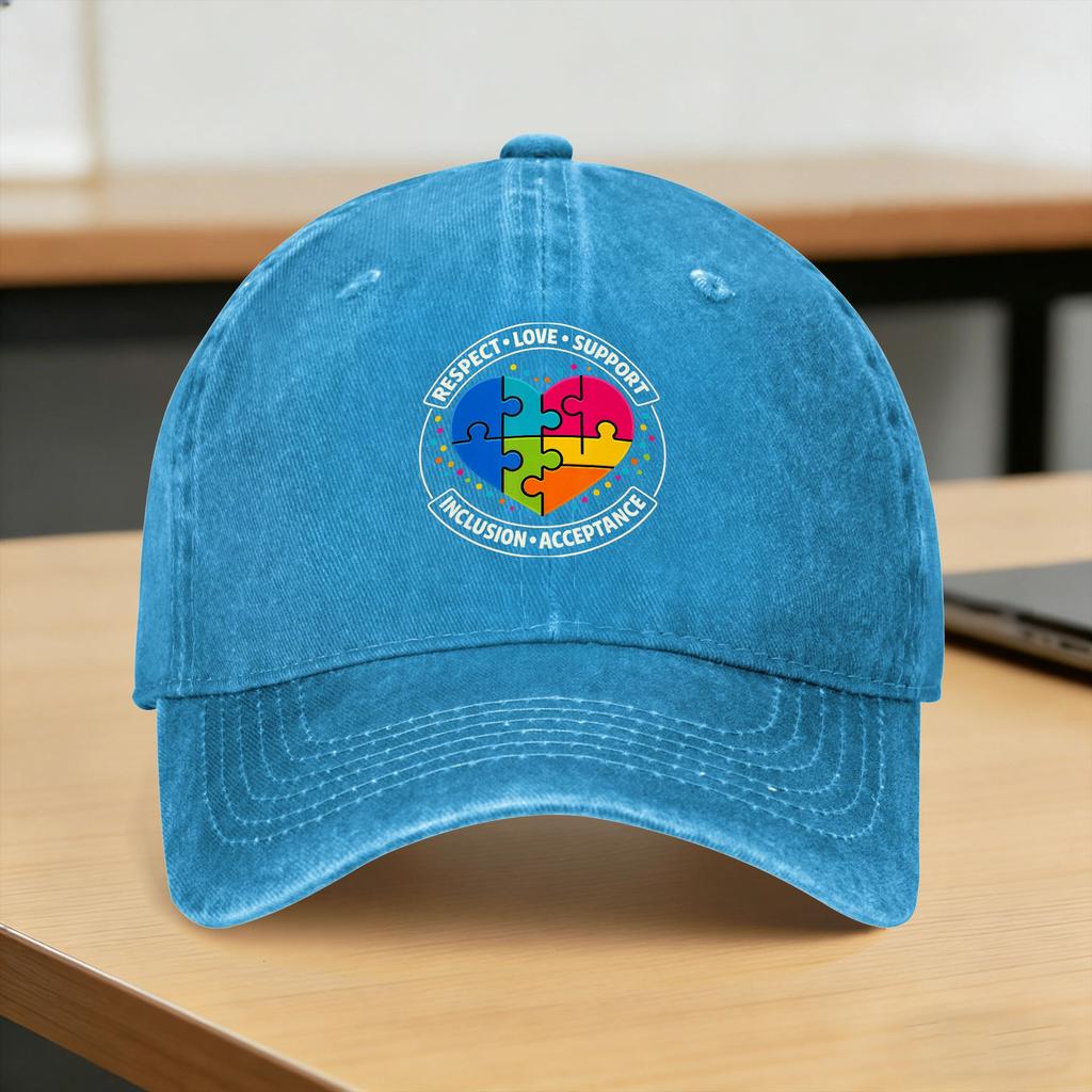 Autism Respect Love Inclusion Puzzle Sun Baseball Cap Vintage Unisex Adult Washed Trucker Hat Adjustable Design Kpop Baseball Caps