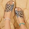 Large size cool slippers women's 202 leopard print set toe flat bottom one-word drag round head slippers