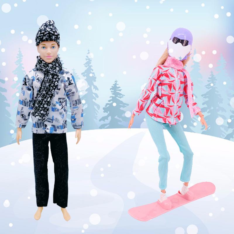2 Sets/Pack Winter Skiing Outfits for 11.5in/30cm Dolls Accessories for Skiing Games Doll Clothes with Hat Scarf Casual Style