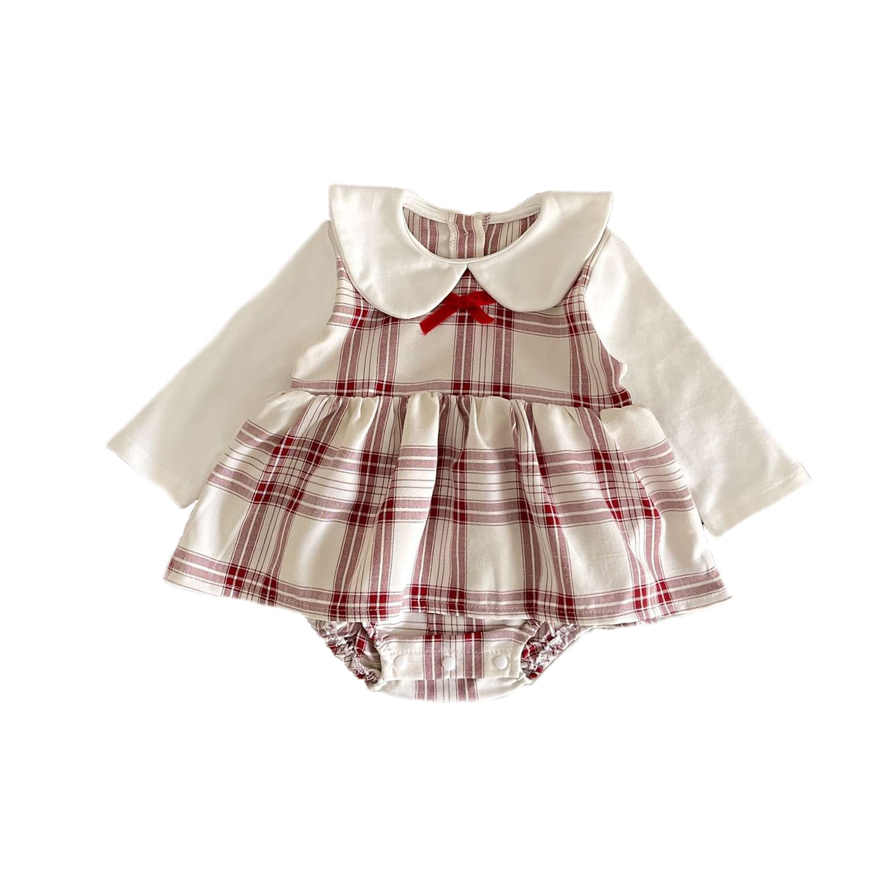 

Детская одежда Платье-ромпер с длинным рукавом, цельное, в клетку, многослойное, для новорожденной девочки, для дома, милое, хлопковое, мягкое [SLINX] (Красный, 73)