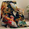 Chinesische Koi-Decke - Ultra-weiche Flanell-Sofa-Überwurfdecke, Luxuriös Rot/Gold/Grün/Blau, Ganzjahres-Wärme, Künstlerisches Teppichdesign