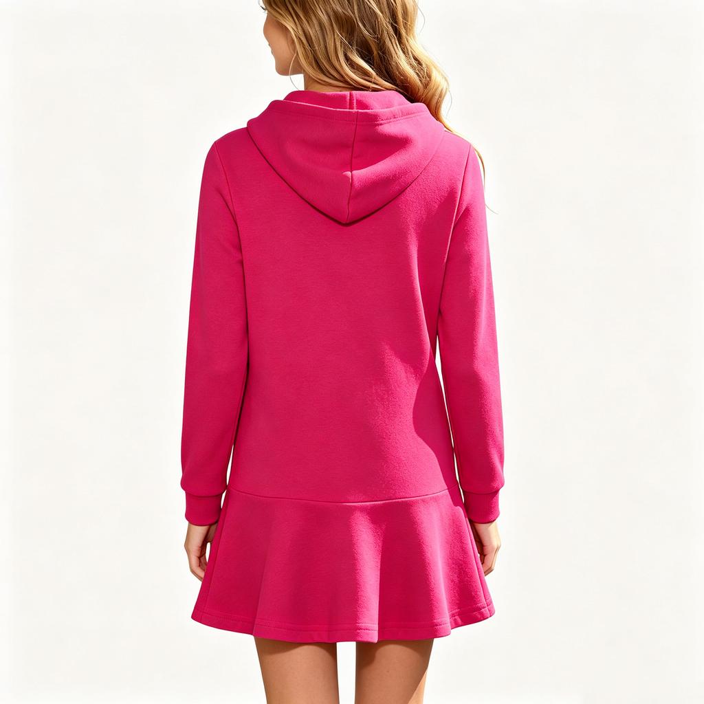 Girls Hooded Sweatshirt Dress Color Casual Long Sleeve Dress for Spring and Fall