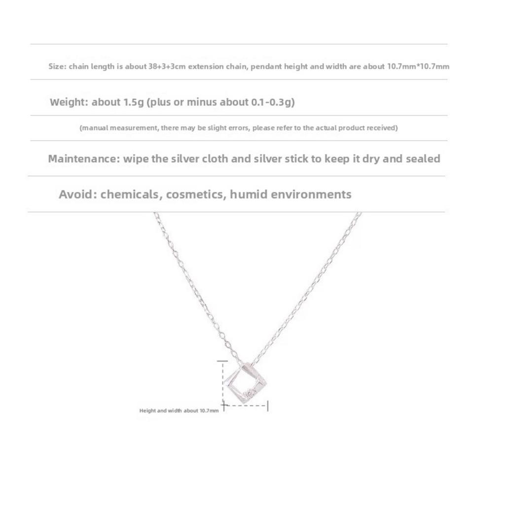 Single Diamond Square Geometric Necklace Women's Fashion Simple Temperament Exquisite Collarbone Chain