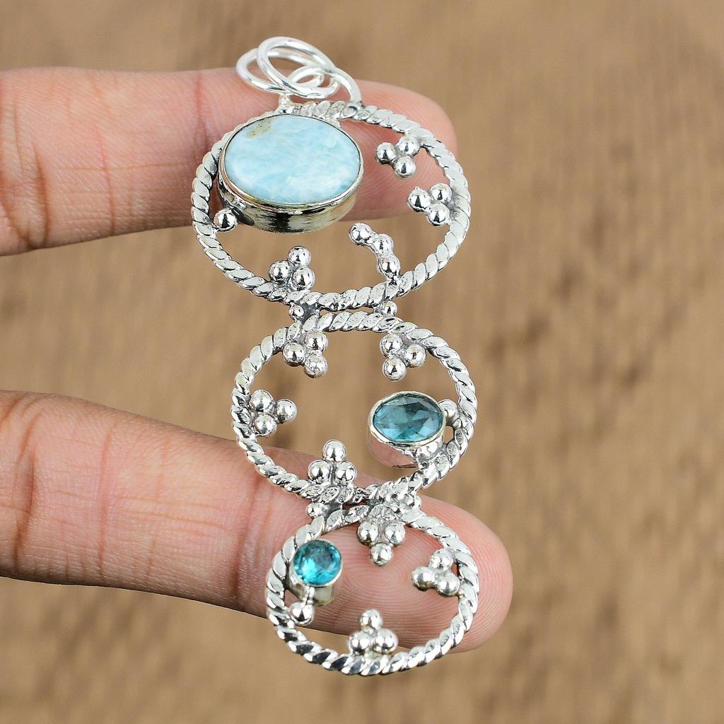 Birthday Gift For Her Natural Larimar Gemstone Pendant 925 Sterling Silver