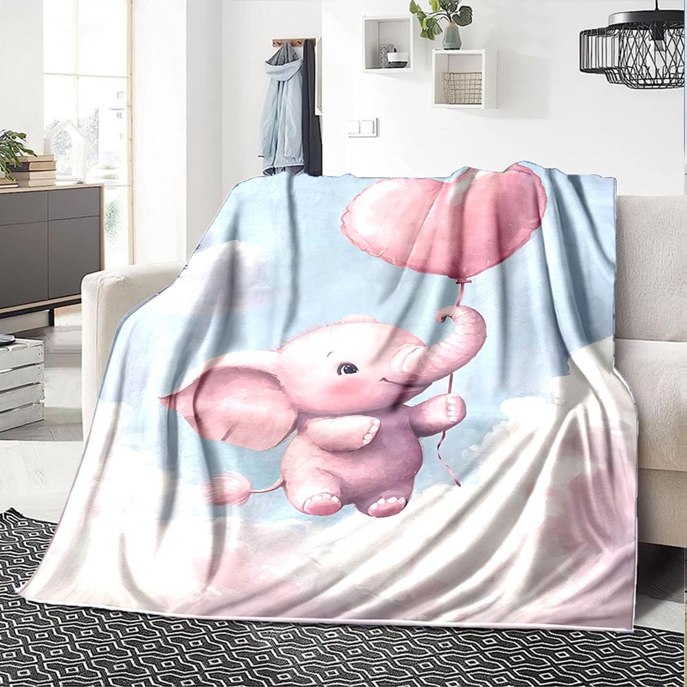 1pc Elephant Balloon Blanket Lightweight Flannel Throw for Sofa Bed Travel Camping Livingroom Office Couch Chair
