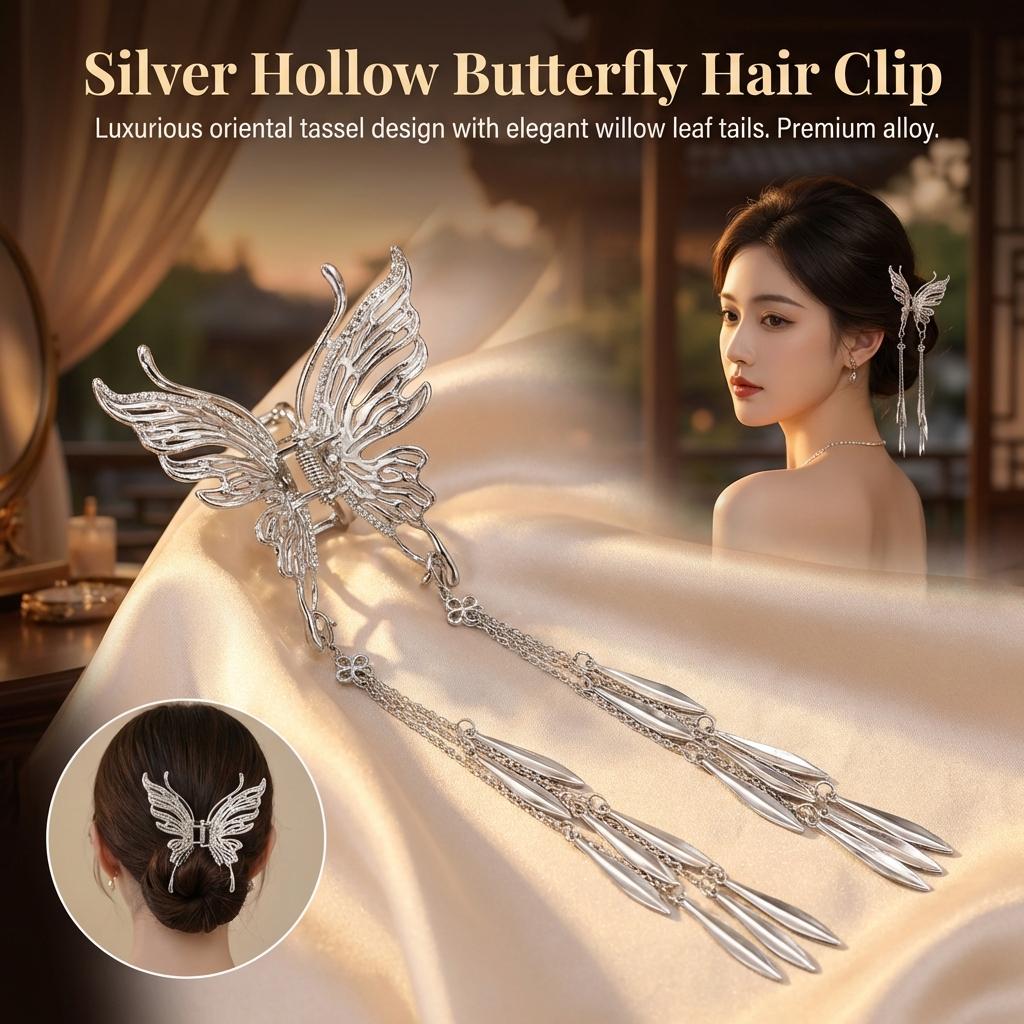 Alloy Butterfly Hair Clip With Tassel Design For Wedding Party