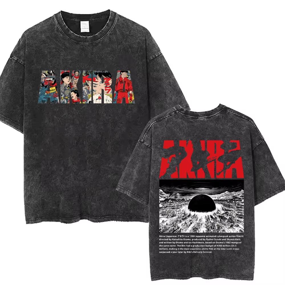 2026 Summer Fashion Trendy Tee Washed Retro Japanese Anime Akira Print Cotton Men Woment Tshirt Y2k Hip Hop Streetwear Tshirt