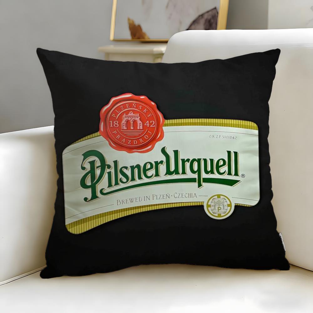 Beverage Brand Pilsner Urquell Cushion Cover Soft EasyWash Pillow Case Versatile for Couch Bed Travel and Office