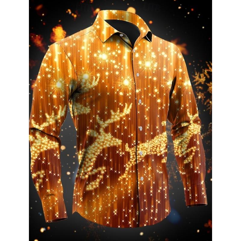 Men's 3D Printed Formal Shirts Christmas Theme Snowflakes Graphic Turn-DownLong Sleeve Shirt Fashion Men's Shirts