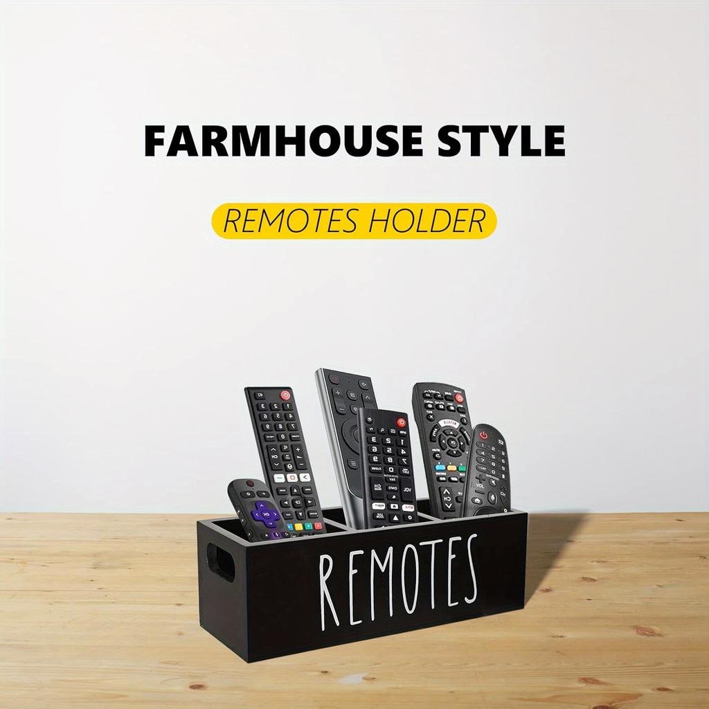 Remote Control Holder, Farmhouse Remote Storage Caddy, Bedside TV Controller Box, Rustic Wood Media Organizer Tray for Home Bedroom Table