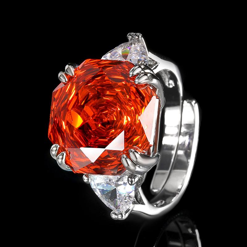 Jewelry Copper Bottom Gold-Plated Rose-Cut Orange-Red Zirconium Simple Wind Cover Main Stone 14-12Mm