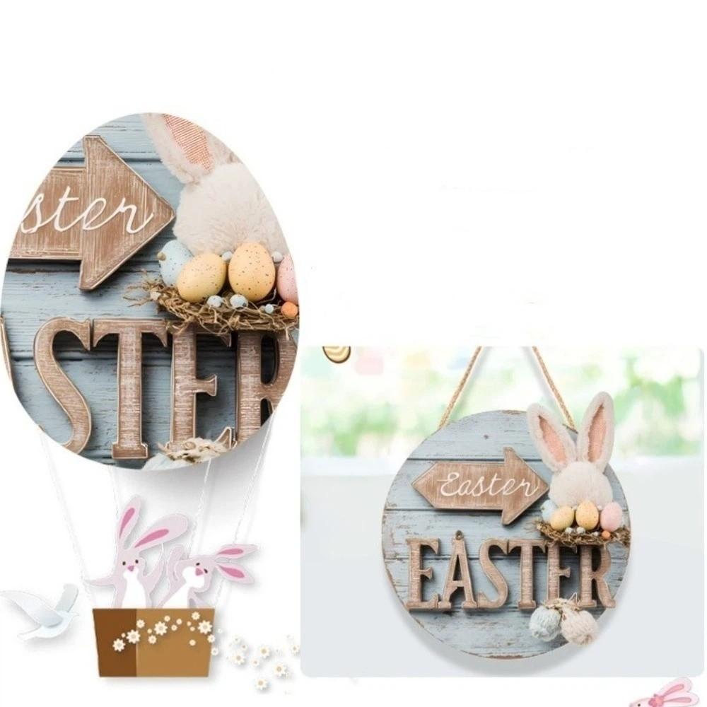 Wooden Hanging Sign Round Craft Ornament Bunny Theme Hanging Decoration  Office Decor