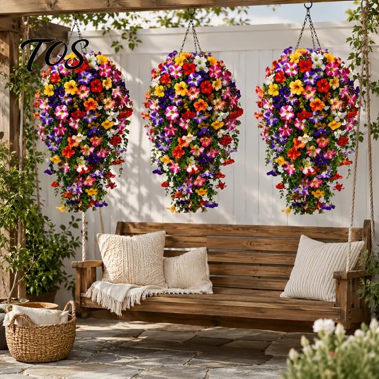 Decorative Cascading Fake Foliage 10/16Pcs Artificial Hanging Flowers, Faux Morning Glory Vine with Eucalyptus, UV Resistant Botanical Decor