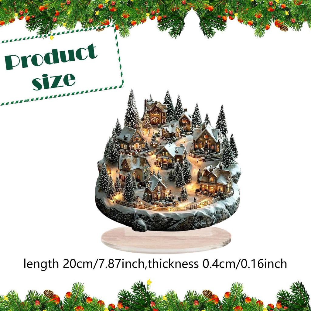 Christmas Decorations 2D Acrylic Sign Desk Display Snow Scene House Desktop Decoration for Holiday