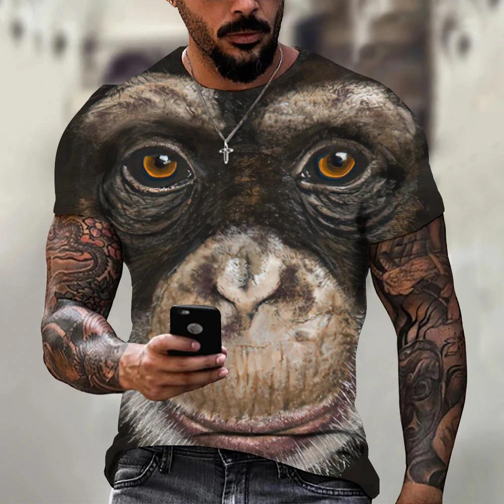 Summer New Men's T-shirt 3D Print Fun Gorilla Fashion Trend Street Comfortable Casual Top Round Neck Plus Size Short Sleeve