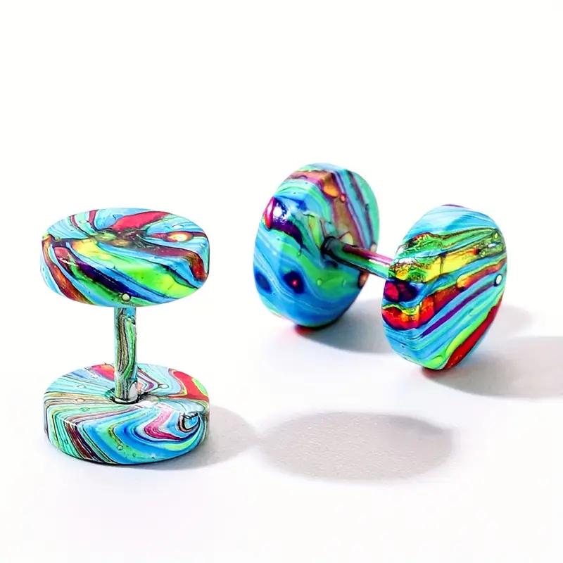 2pcs 16G Colorful Stainless Steel Round Stud Earrings For Women Dumbbell Piercing Earrings Men Punk Jewelry 8mm 10mm