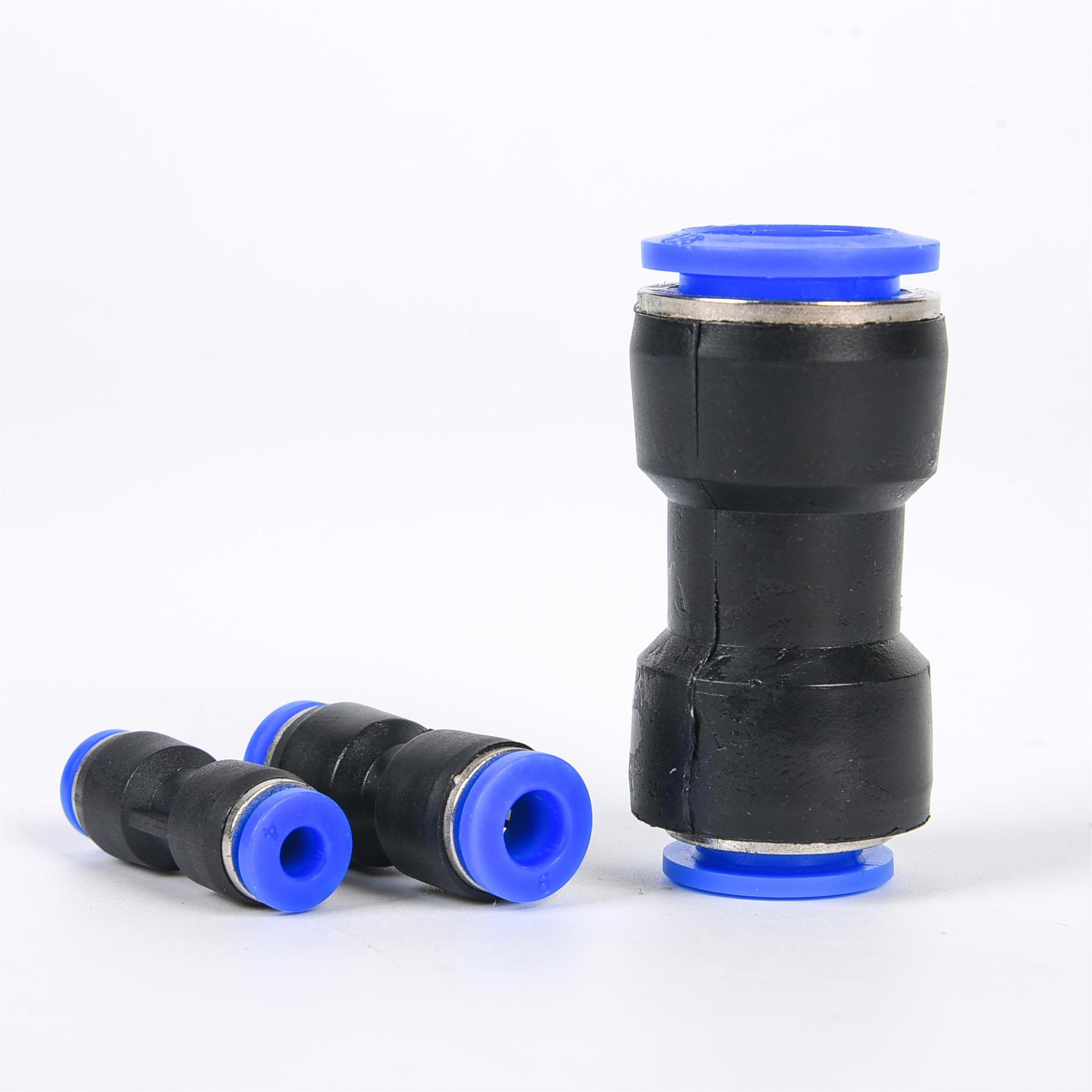 

Pneumatic Quick-Connect: PG6-8 & PG12-10 Reducing Straight Fitting for PU Air Hose 10-8 Blue