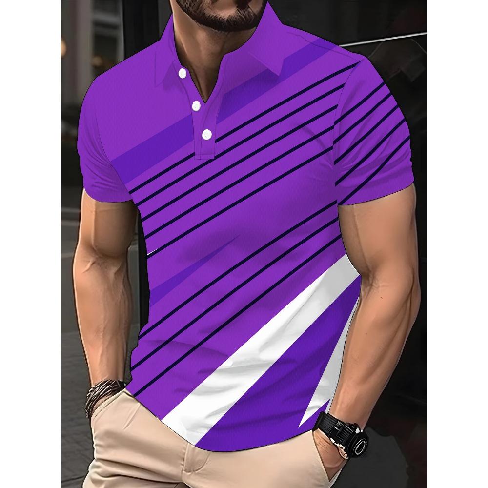 Fashion striped printed T-shirt, men's shirt, polo shirt, short sleeved collar