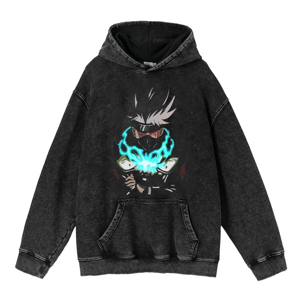 Cotone Pesante Lavato Retrò, Maglione Retrò Streetwear Anime con Cappuccio 440G
