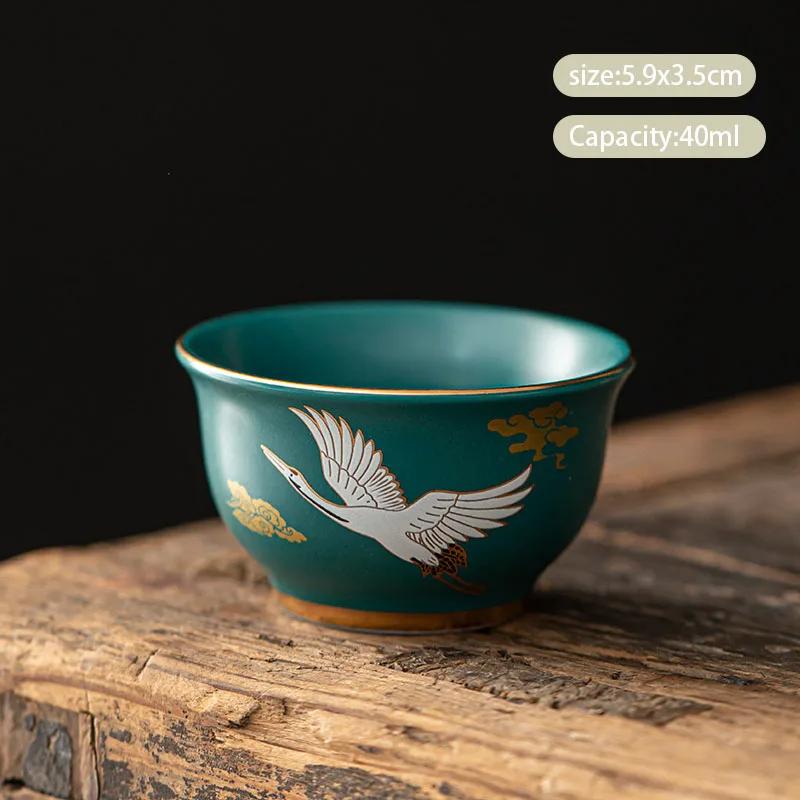 1 Pc Chinese Hand-painted Pine Crane Ceramic Tea Cup Pu'er Master Teacup Handmade Tea Bowl Household Travel Teaware Tea Set