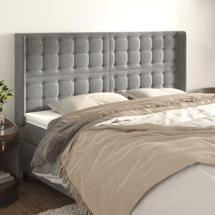 VidaXL Tête de lit avec oreilles Gris clair 183x16x118-128 cm Velours3120074