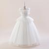Girls Princess Tulle Dress Party Performance Gown White Long Kids Over 4Y