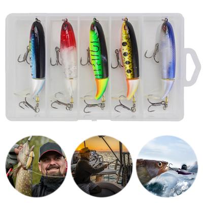 5pcs Whopper Popper Artificial Bait Rotating Tail Hard Plopper Fishing Bait Hard Bait for Bass Pike Chub Fishing Accessories