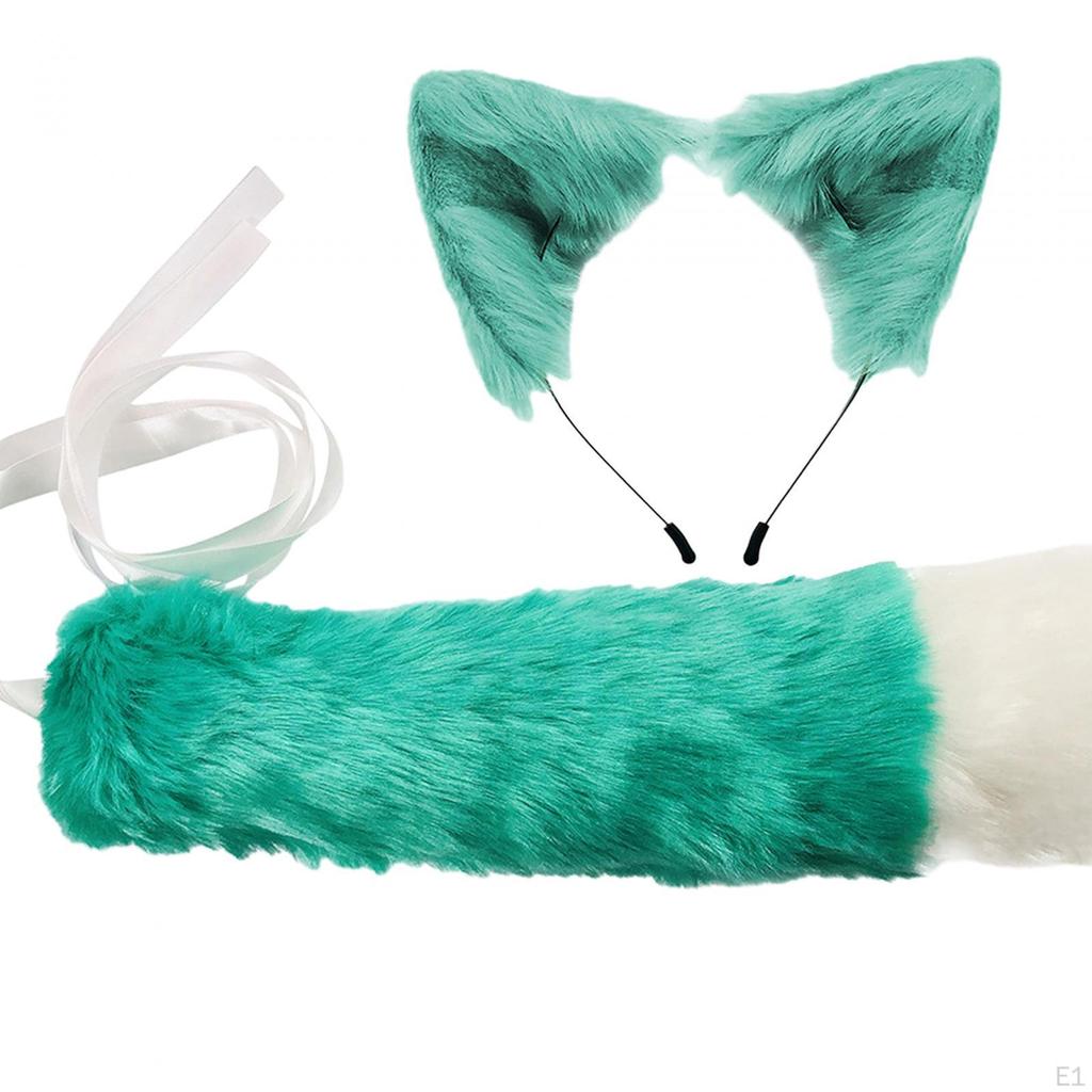 Faux Plush Ears and Tail Set Anime Dress up Headpiece Cat Halloween Costume