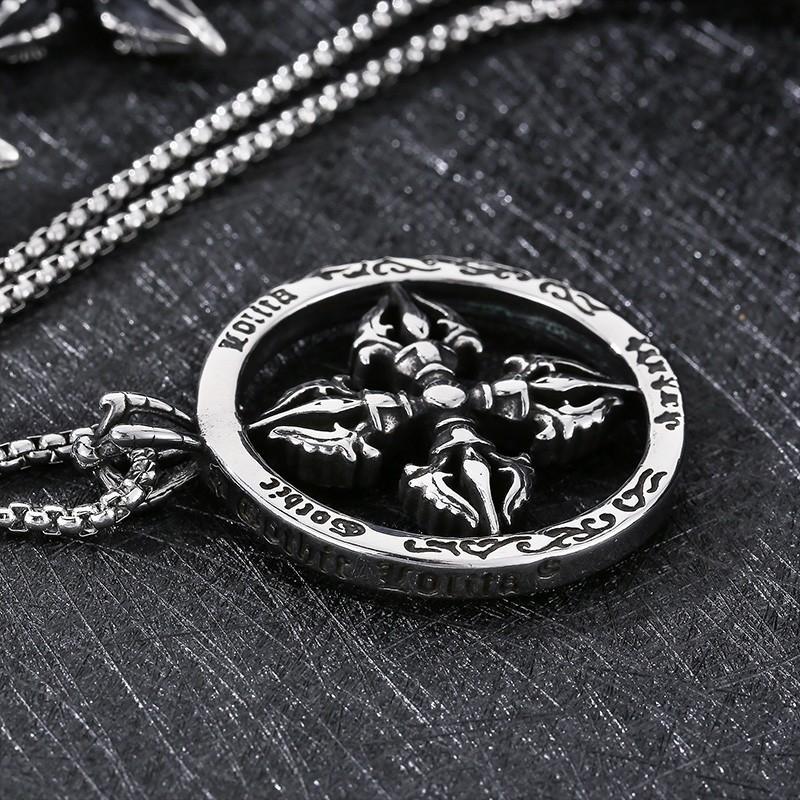 Hip Hop Stainless Steel Crown Cross Pendant Necklace Men's Women's Gothic Demon Subduing Pestle 60cm Necklace Gold Color Jewelry