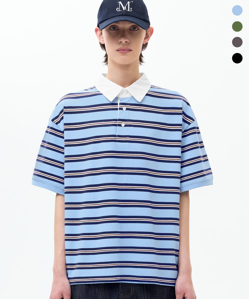 TRILLION Rugby Cotton Collared Oversized Short Sleeve T-Shirt_4Color