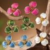 Spring and Summer Colorful Oil Dripping Flower Earrings Simple Design Double Petal Earrings for Women